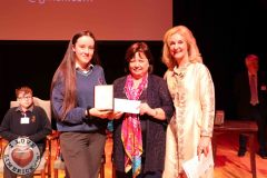 First place winner Katelynn Diggins, 16, Causeway Comprehensive School, with Mary Harney, Chancellor of the University of Limerick and Dr Mary Ryan, University of Limerick, at the Midwest Empowerment and Equality Conference 2019 in University Concert Hall, Limerick on May 1st. Picture: Zoe Conway/ilovelimerick